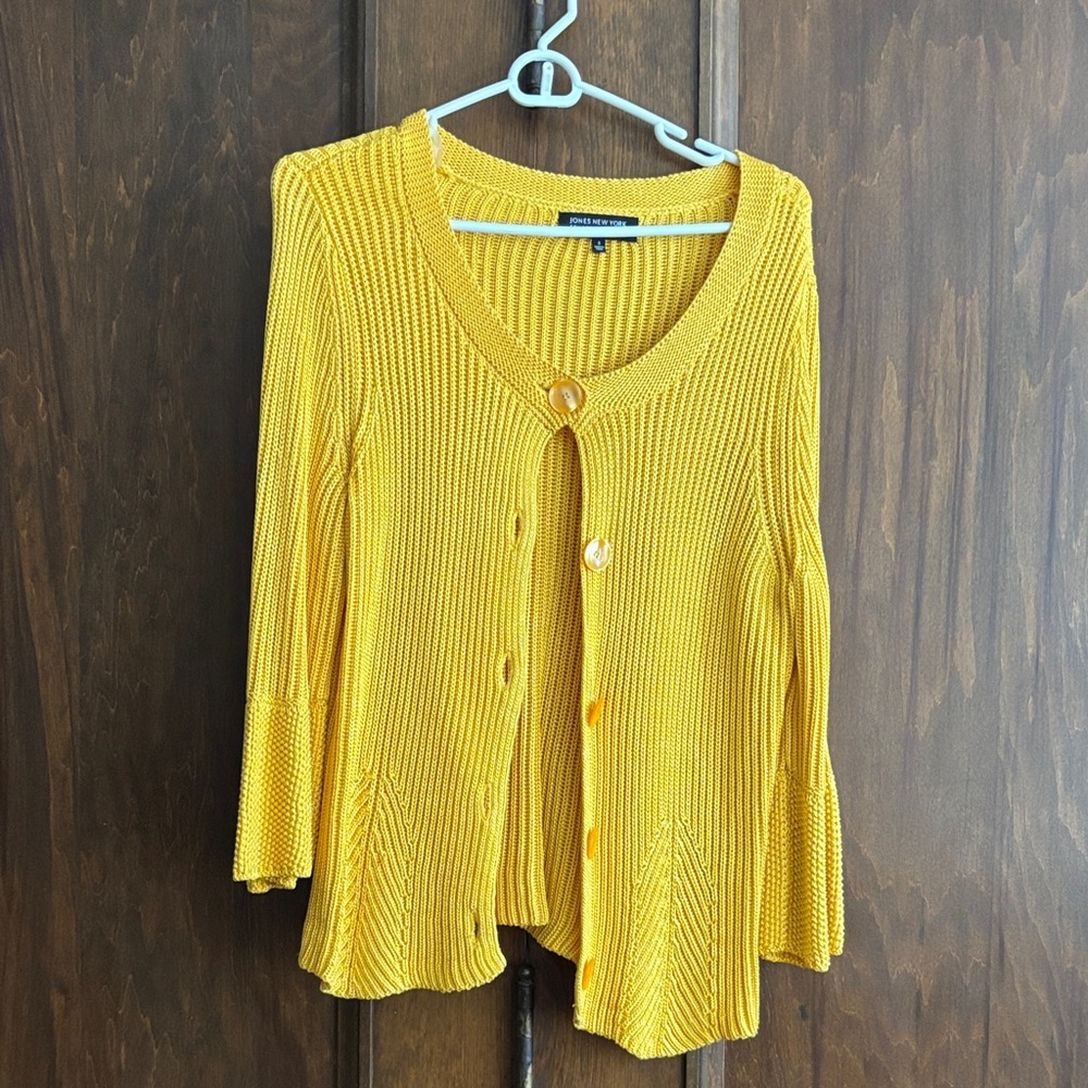 Jones New York Mustard Yellow Knit Cardigan